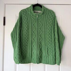 ARAN CRAFTS SIZE M 100% wool green zip up sweater cardigan